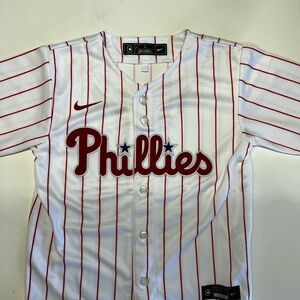 Kids White and Red Phillies Baseball Jersey Size 4